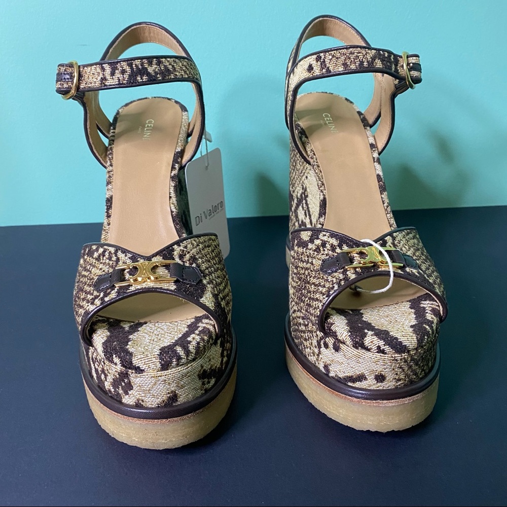CELINE Jacquard Printed Wedge Sandals - Picture 7 of 15